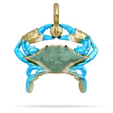 Solid 14k Gold Blue Crab Pendant